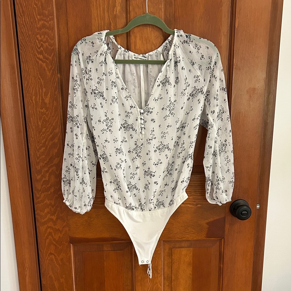 Abercrombie & Fitch sheer White and Black Floral bodysuit